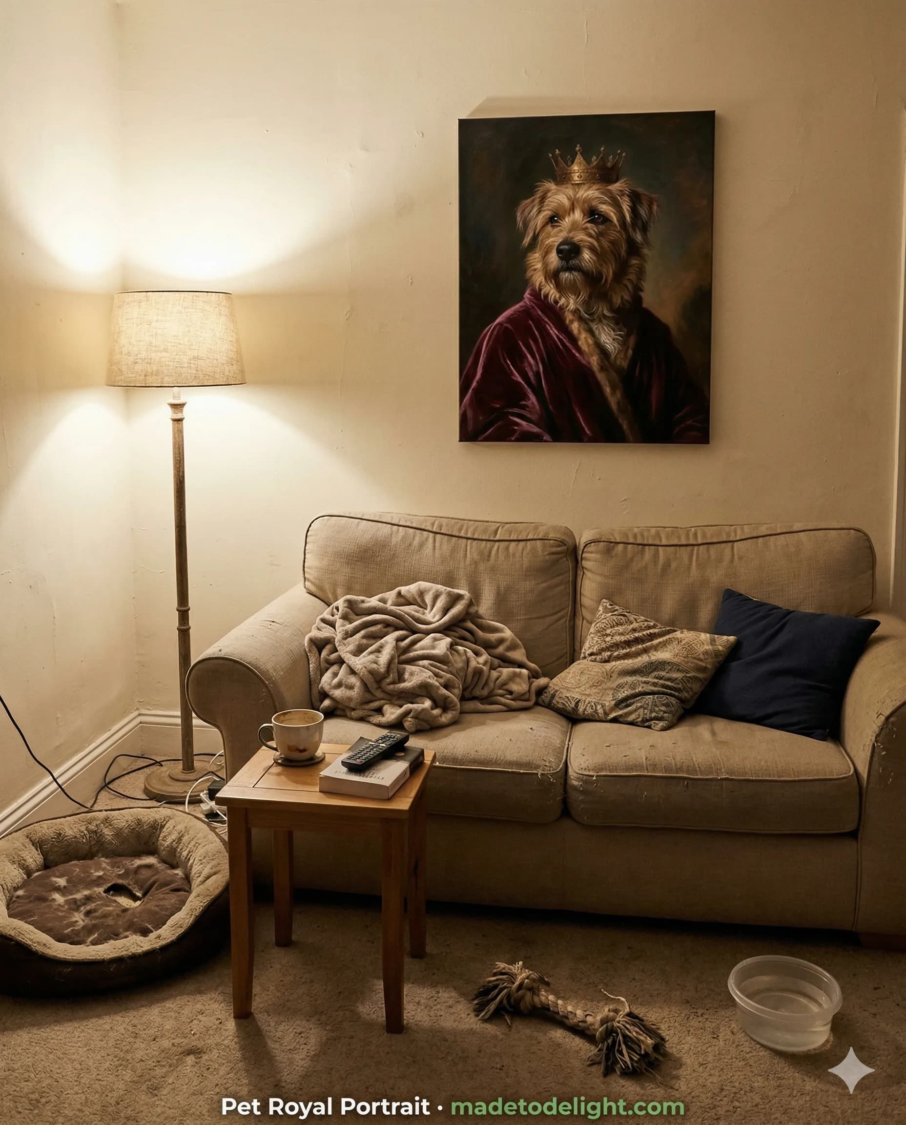 Her dog as royalty. A daughter gets her mom's beloved dog painted as royalty for Mother's Day, and mom treasures it more than the dog ever will.