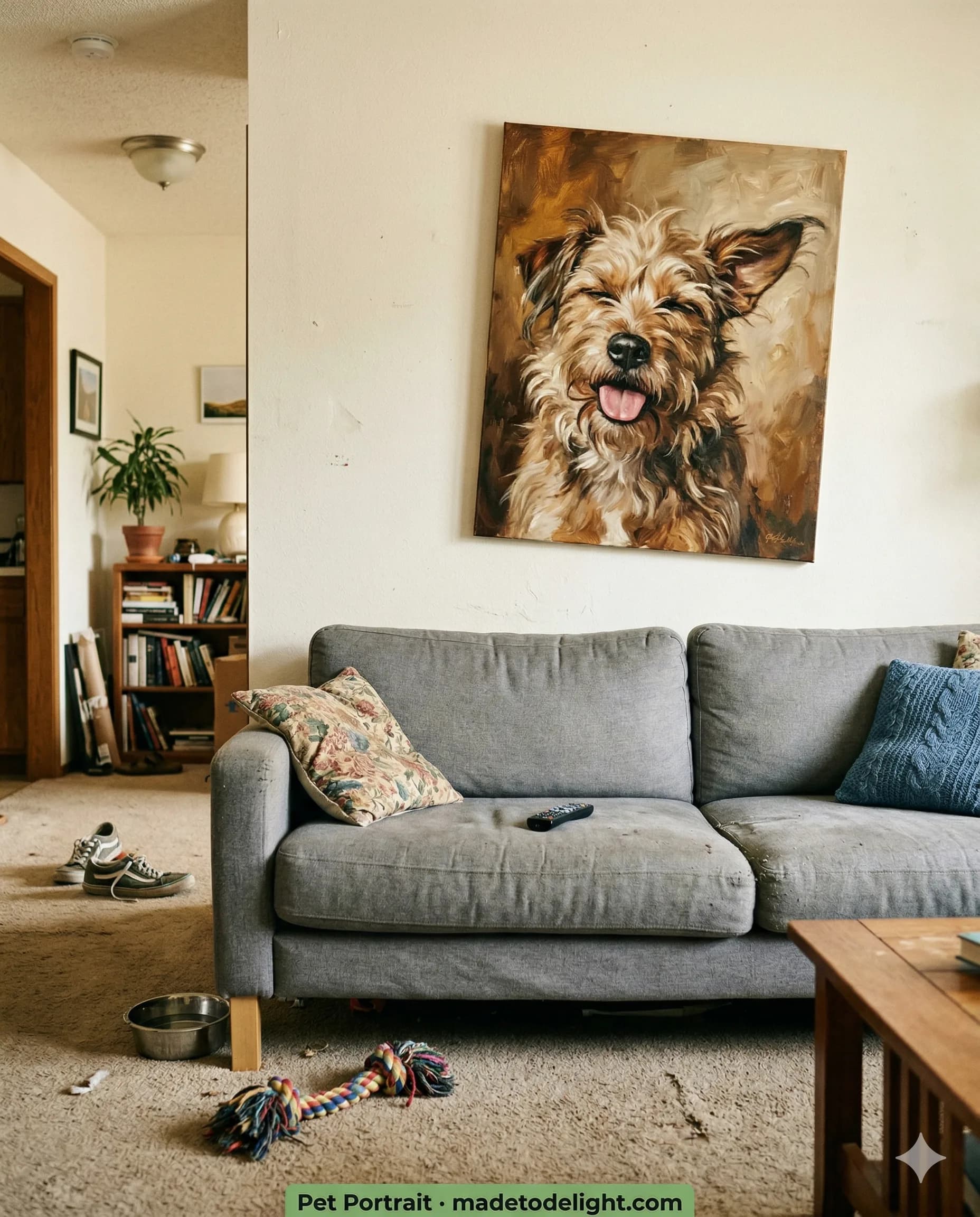 Worst phone photo, best wall art. The worst phone photo of a dog became the best piece of art in the house.